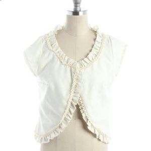 Anthropologie Shumaq Crop Ruffle Open Cotton Blend Summer Jacket L